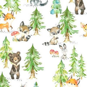 Young Forest – Kids Woodland Animals & Trees, Bedding Blanket Baby Nursery, MEDIUM scale