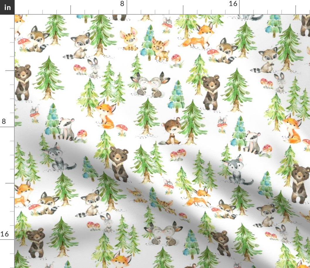 Young Forest – Kids Woodland Animals & Trees, Bedding Blanket Baby Nursery, MEDIUM scale