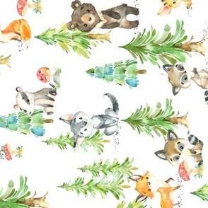 Young Forest – Kids Woodland Animals & Trees, Bedding Blanket Baby Nursery, MEDIUM scale ROTATED