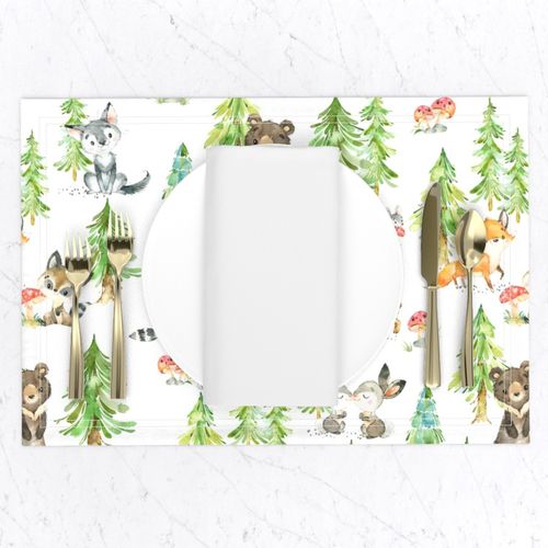 Young Forest – Kids Woodland Animals & Trees, Bedding Blanket Baby Nursery, LARGE scale