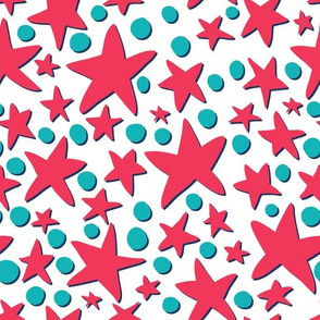 Red and blue stars and dots