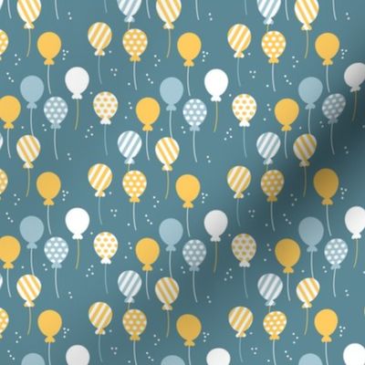 Party balloon fun birthday wedding theme in modern yellow blue neutral