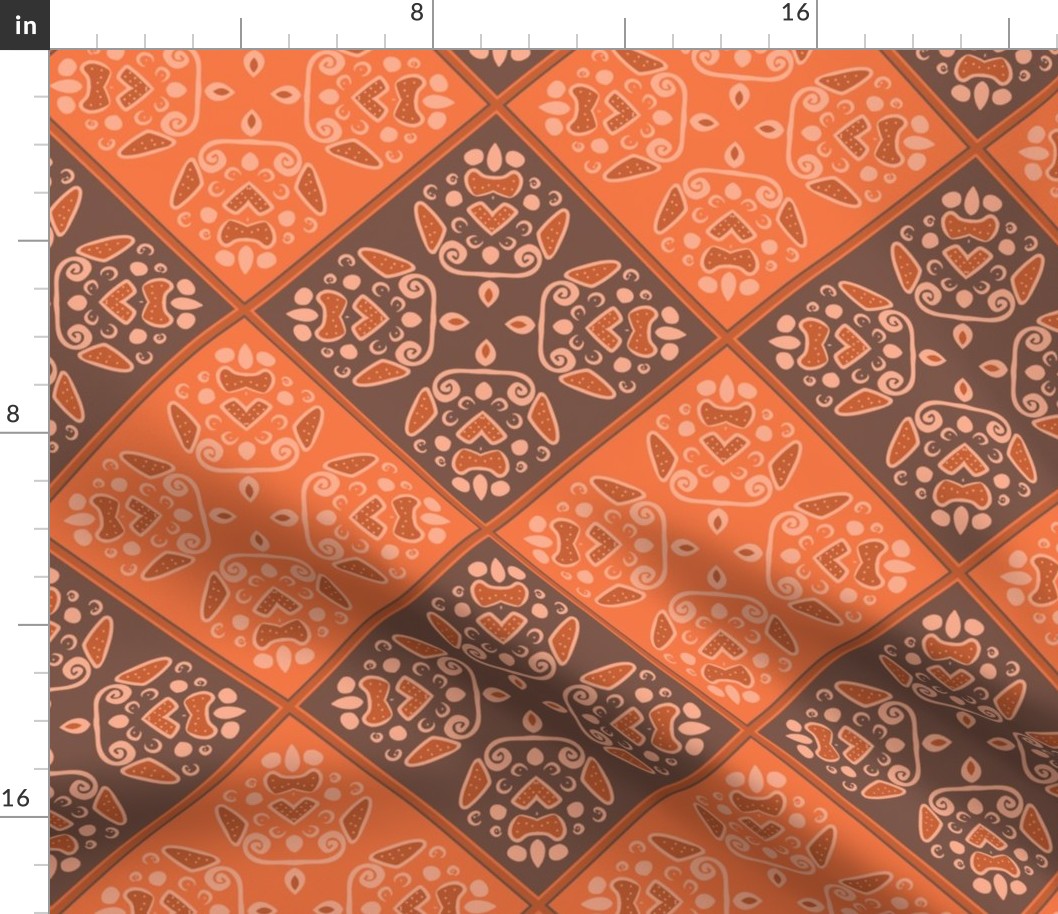 Folk Art Tulips-Peachy Brown Fabric | Spoonflower