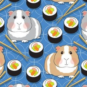 large guinea pigs and sushi rolls on sashiko