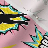 medical superhero - nursing nurse doctor hero fabric - yellow/teal on pink- LAD20