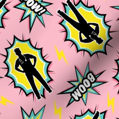 medical superhero - nursing nurse doctor hero fabric - yellow/teal on pink- LAD20