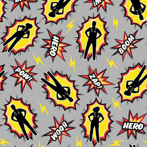 medical superhero - nursing nurse doctor hero fabric - red/yellow on grey - LAD20