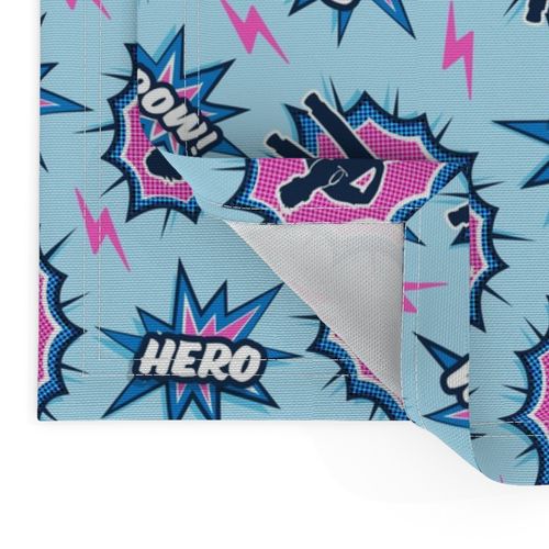 medical superhero - nursing nurse doctor hero fabric - pink on blue - LAD20