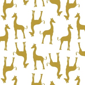 modern giraffe in mustard on white 