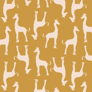 modern giraffe in cream on mustard 