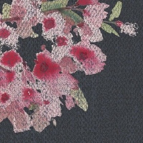 Cherry blossoms on dark canvas texture