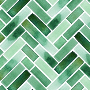 Watercolor Herringbone / Chevron – Fresh Greens (L)