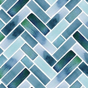 Watercolor Herringbone / Chevron – Inky Blues (L)