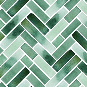 Watercolor Herringbone / Chevron – Pine and Mint (L)