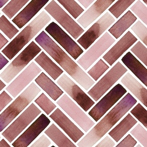 Watercolor Herringbone / Chevron – Rust and Pink (L)