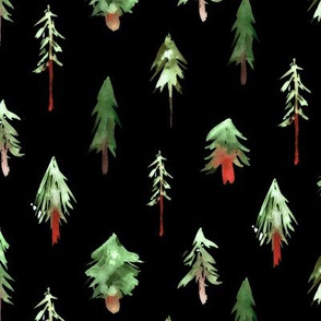 Magic woodland at night ★ painted fir trees for modern nursery, christmas, xmas forest
