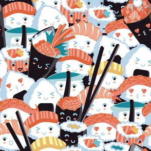 Small scale // Kawaii Sushi Crowd // orange