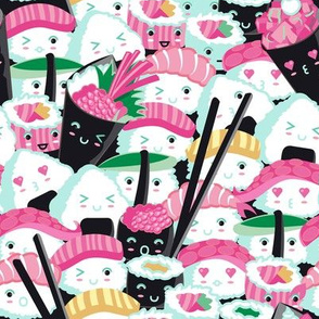 Small scale // Kawaii Sushi Crowd // pink