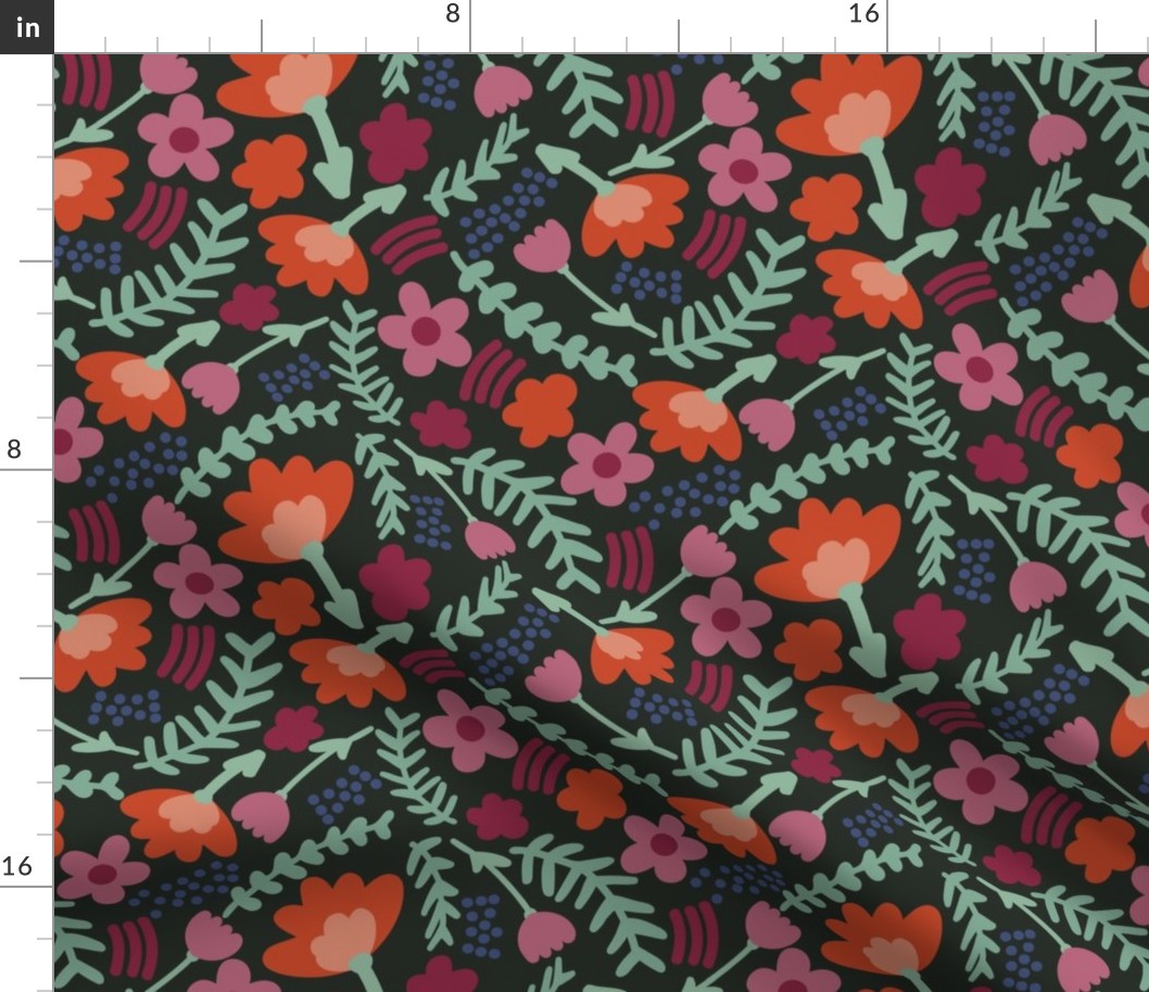 Simple dark florals // cute girls flower fabric