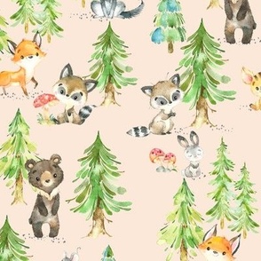 Young Forest (blush) Kids Woodland Animals & Trees, Bedding Blanket Baby Nursery - MEDIUM scale