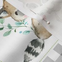 Young Forest Adventure Baby Quilt Top – Woodland Animals Nursery Blanket Bedding (grays, mint, light teal) design A