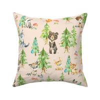 Young Forest (blush) Kids Woodland Animals & Trees, Bedding Blanket Baby Nursery, LARGE scale