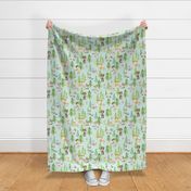 Young Forest (soft mint) Kids Woodland Animals & Trees, Bedding Blanket Baby Nursery, LARGE scale