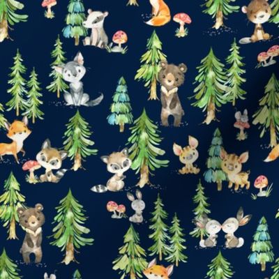 XS Young Forest (navy) Kids Woodland Animals & Trees, Bedding Blanket Baby Nursery
