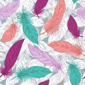 Feathers Lilac Teal Peach