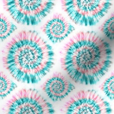 Summer Spiral Tie-Dye in Aqua and Pink - 4" repeat