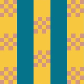 CSHB1 - Large - Art Deco Checked Stripes  in Turquoise, Yellow and Peach