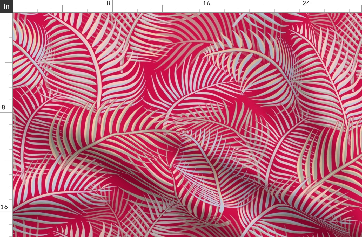 tropical VIVA MAGENTA with palm leaves - large scale -18.6" fabric --24" wallpaper