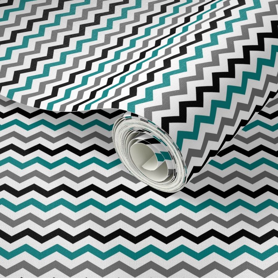 Chevron - Dk Teal, Grey & Black