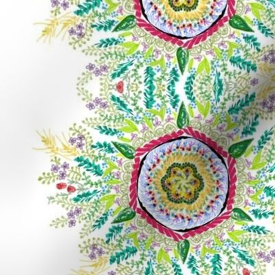 Peaceful spring floral hand-drawn mandala on white