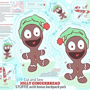Jolly Gingerbread Stuffie Cut and Sew -- Gingerbread Man Cut and Sew with Bonus Candy Cane, Gingerbread Man Stuffie Backpack Pals