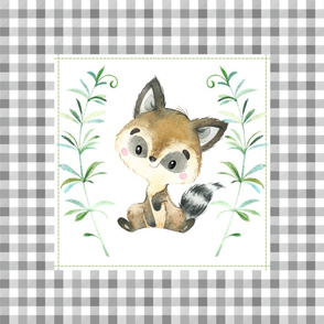 Young Forest Raccoon Pillow Front - Fat Quarter size