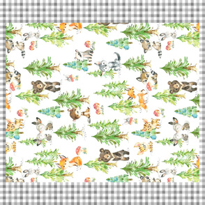 42”x36” Young Forest Blanket Panel – Kids Woodland Animals Nursery Bedding,  Bear, Wolf, Fox, Wild Pig, Bunny, Raccoon