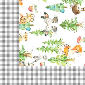 54”x36” MINKY Panel - Young Forest Blanket – Kids Woodland Animals Nursery Bedding, Bear, Wolf, Fox, Wild Pig, Bunny, Raccoon, FABRIC REQUIRED IS 54” or WIDER