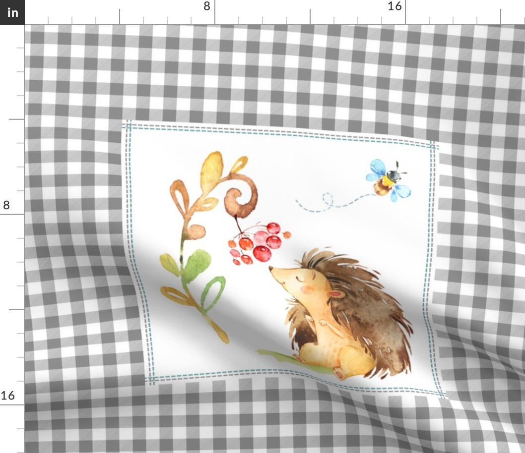 Woodland Hedgehog Pillow Front - Fat Quarter size