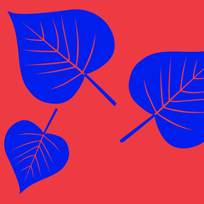 Blue leaves on red background.