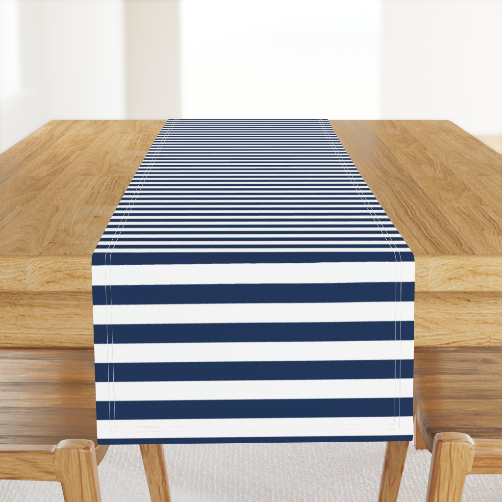 1" Navy and White Stripes - Horizontal - Navy Blue / Navy Peony - 1 Inch / 1 In / 1in
