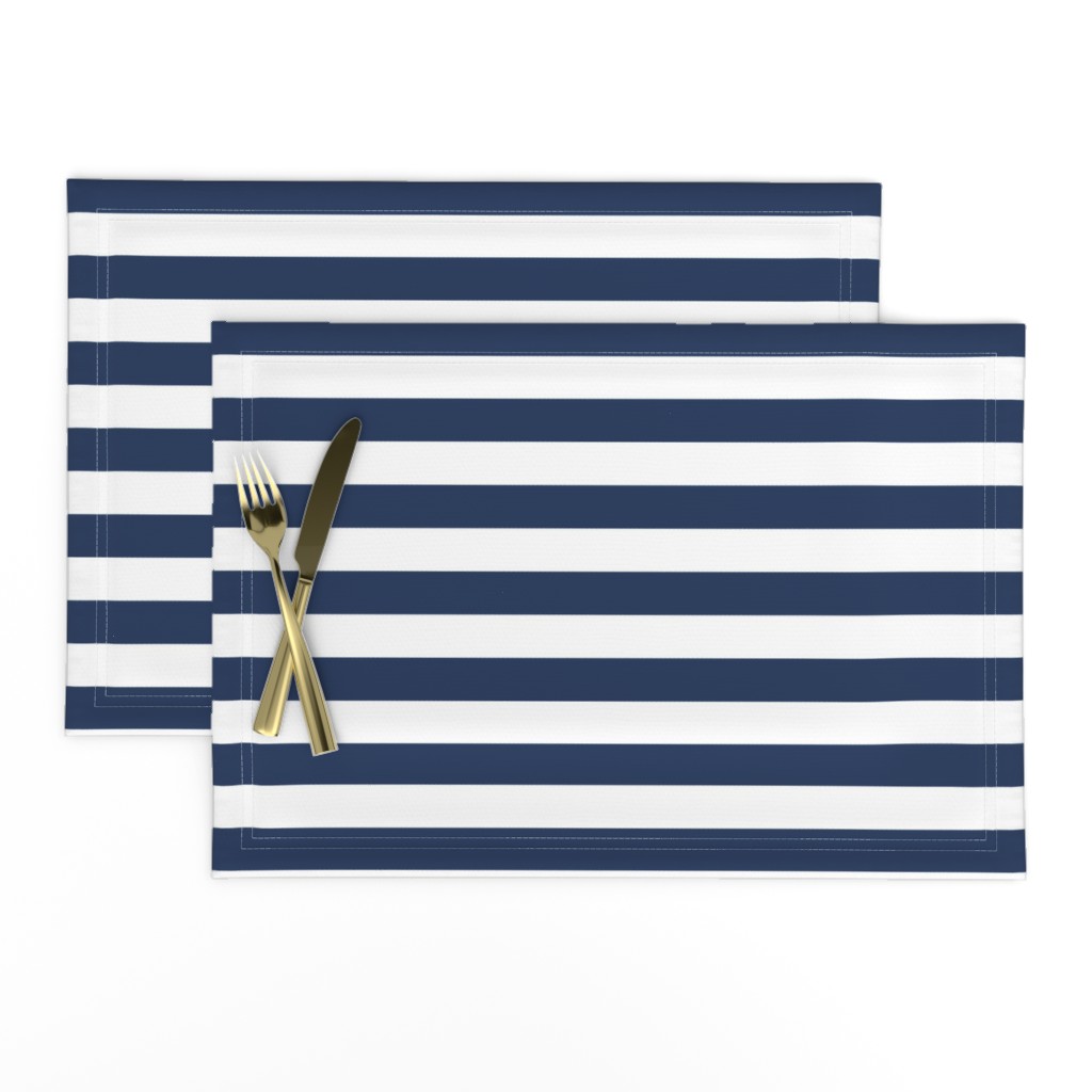 1" Navy and White Stripes - Horizontal - Navy Blue / Navy Peony - 1 Inch / 1 In / 1in