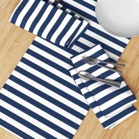 1" Navy and White Stripes - Horizontal - Navy Blue / Navy Peony - 1 Inch / 1 In / 1in