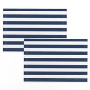 1" Navy and White Stripes - Horizontal - Navy Blue / Navy Peony - 1 Inch / 1 In / 1in