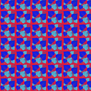 Blue leaves on Red, in checkerboard.
