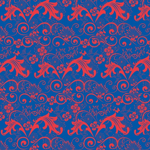 Baroque in Red on Blue, Half Drop