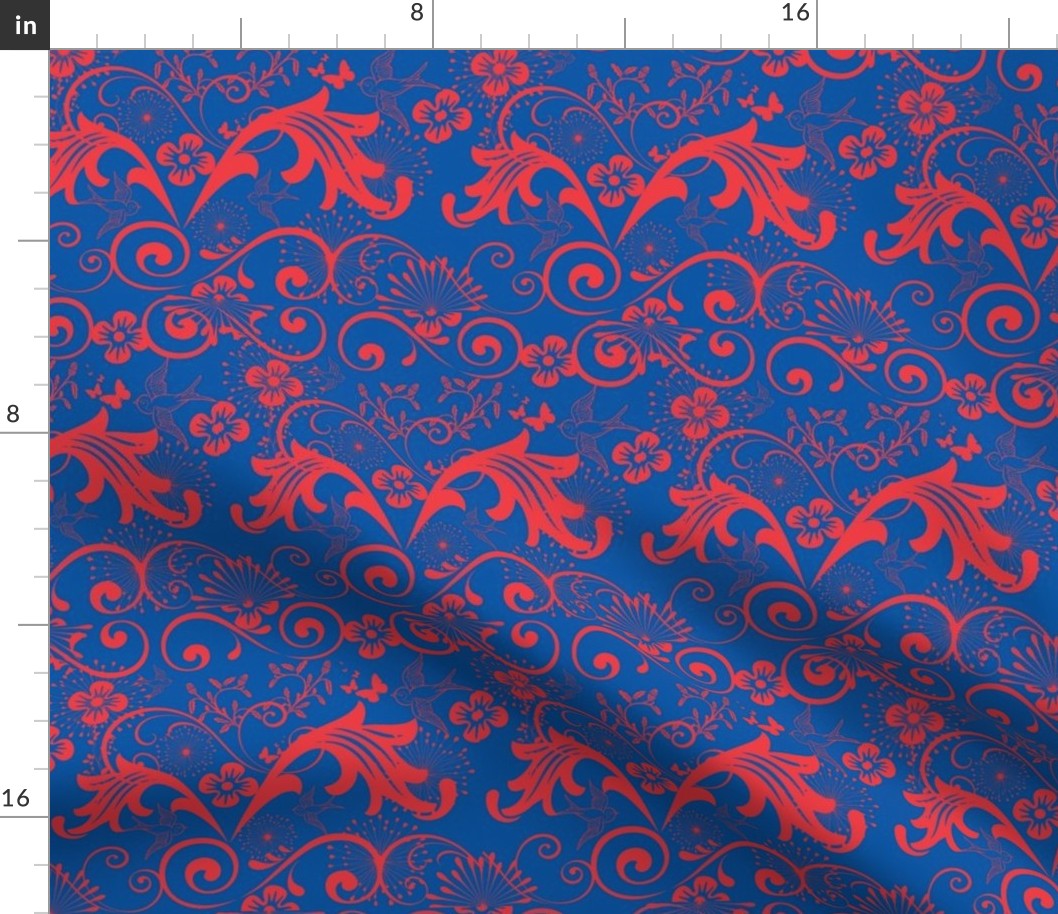 Baroque in Red on Blue, Half Drop