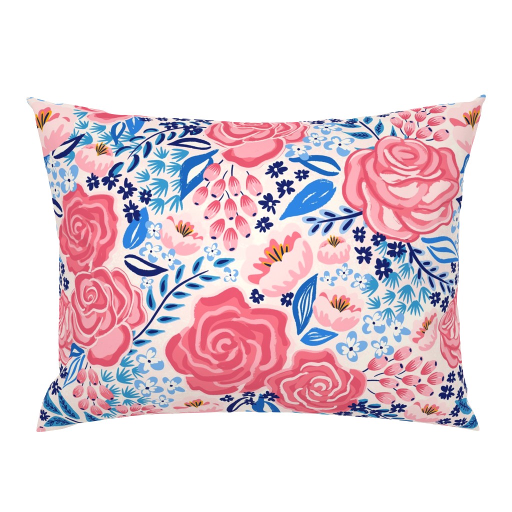 chintz roses/coral blue/large