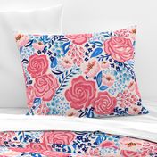 chintz roses/coral blue/large