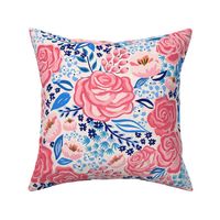 chintz roses/coral blue/medium